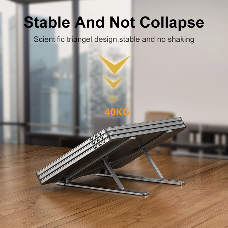 Adjustable Aluminum Alloy Laptop Stand - Foldable & Portable Cooling Holder with Non-Slip Design