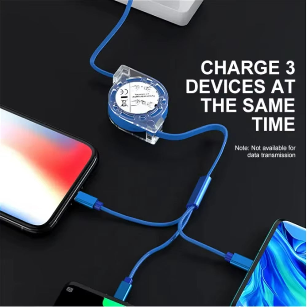 Versatile 3-In-1 Retractable USB Charging Cable for iPhone, Type-C & Micro USB - Fast Charging for Android, Xiaomi, Huawei, Samsung