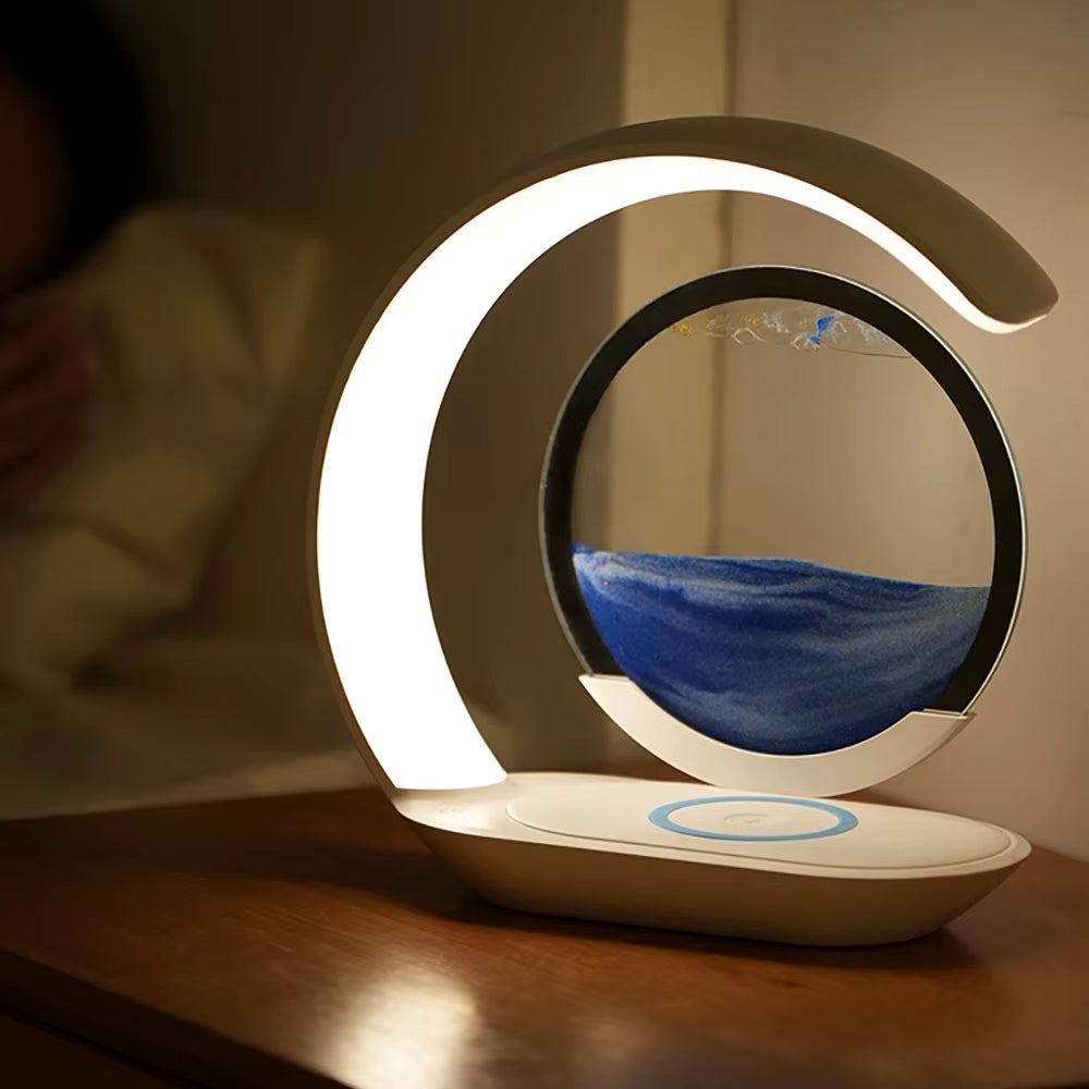 Stylish Quicksand Table Lamp with USB Wireless Charging - 3D Hourglass Sand Painting Night Light for Elegant Office Decor