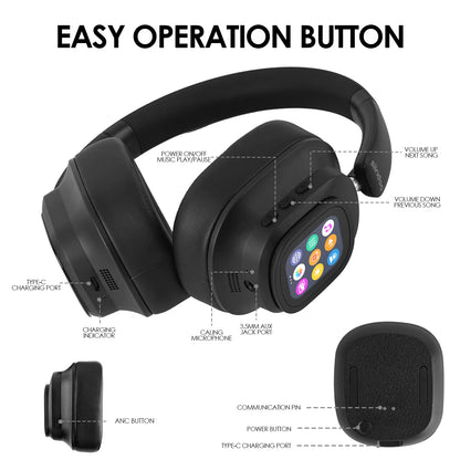Jh-Anc930Plus Hybrid Wireless Active Noise Cancelling Headphones with Touch Control & LED Screen