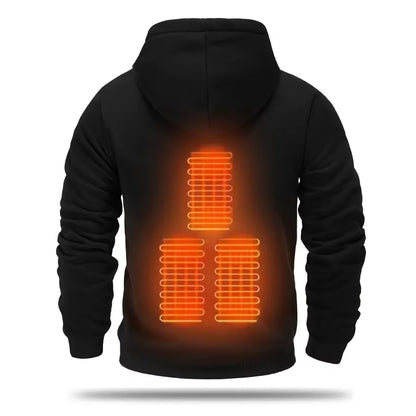 Cross-Border Men'S USB Heated Fleece-Lined Sweatshirt Warm Outdoor Casual Clothing Electric Heating Hooded Sweatshirt