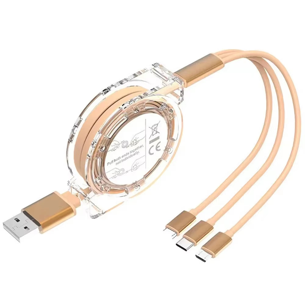 Versatile 3-In-1 Retractable USB Charging Cable for iPhone, Type-C & Micro USB - Fast Charging for Android, Xiaomi, Huawei, Samsung