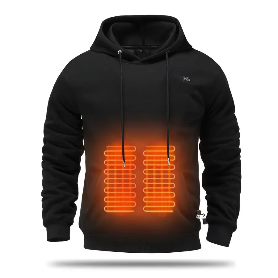 Cross-Border Men'S USB Heated Fleece-Lined Sweatshirt Warm Outdoor Casual Clothing Electric Heating Hooded Sweatshirt