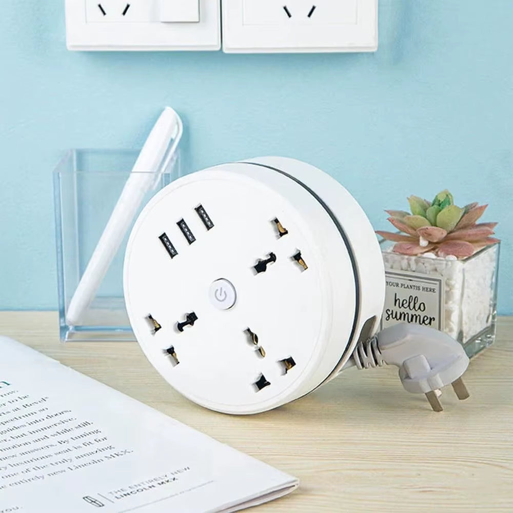 Compact LED Power Strip with Rollable Extension Cord - Travel-Friendly Universal Plug