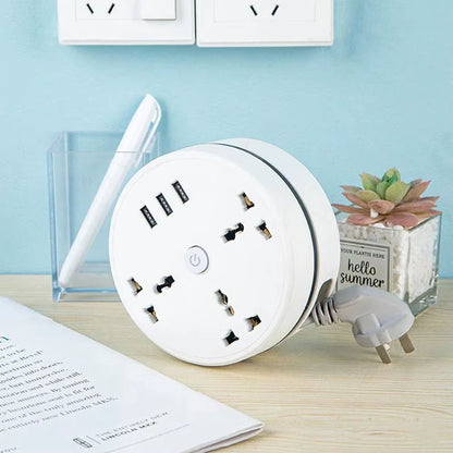 Compact LED Power Strip with Rollable Extension Cord - Travel-Friendly Universal Plug