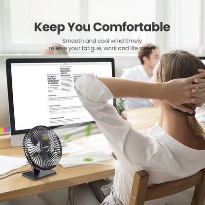 GAIATOP Portable USB Desk Fan - 90° Adjustable, Ultra Quiet with 4 Speed Settings for Home & Office Comfort