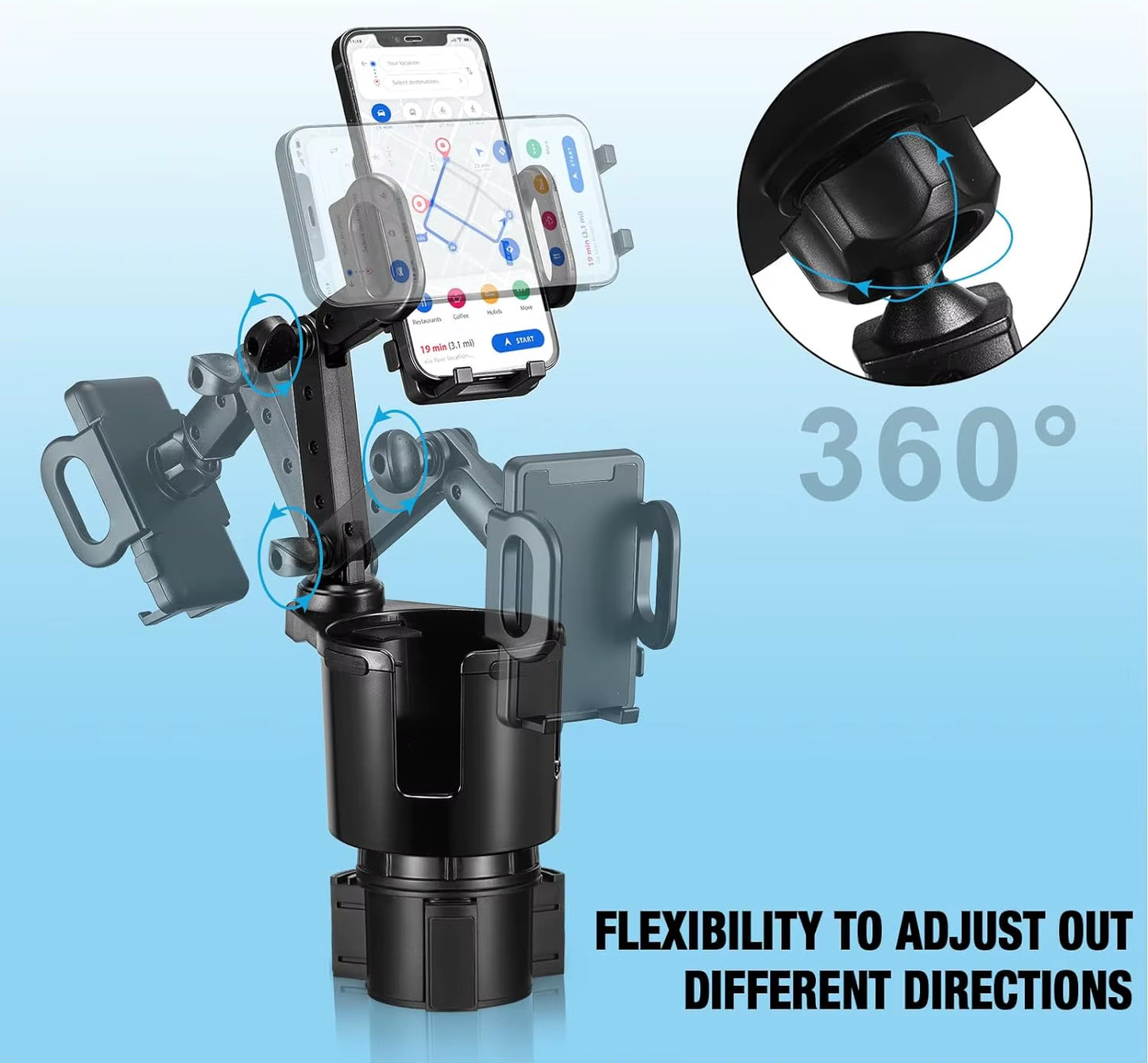 Ultimate Car Cup Holder Expander & 360° Smartphone Mount - Perfect Auto Interior Accessory!