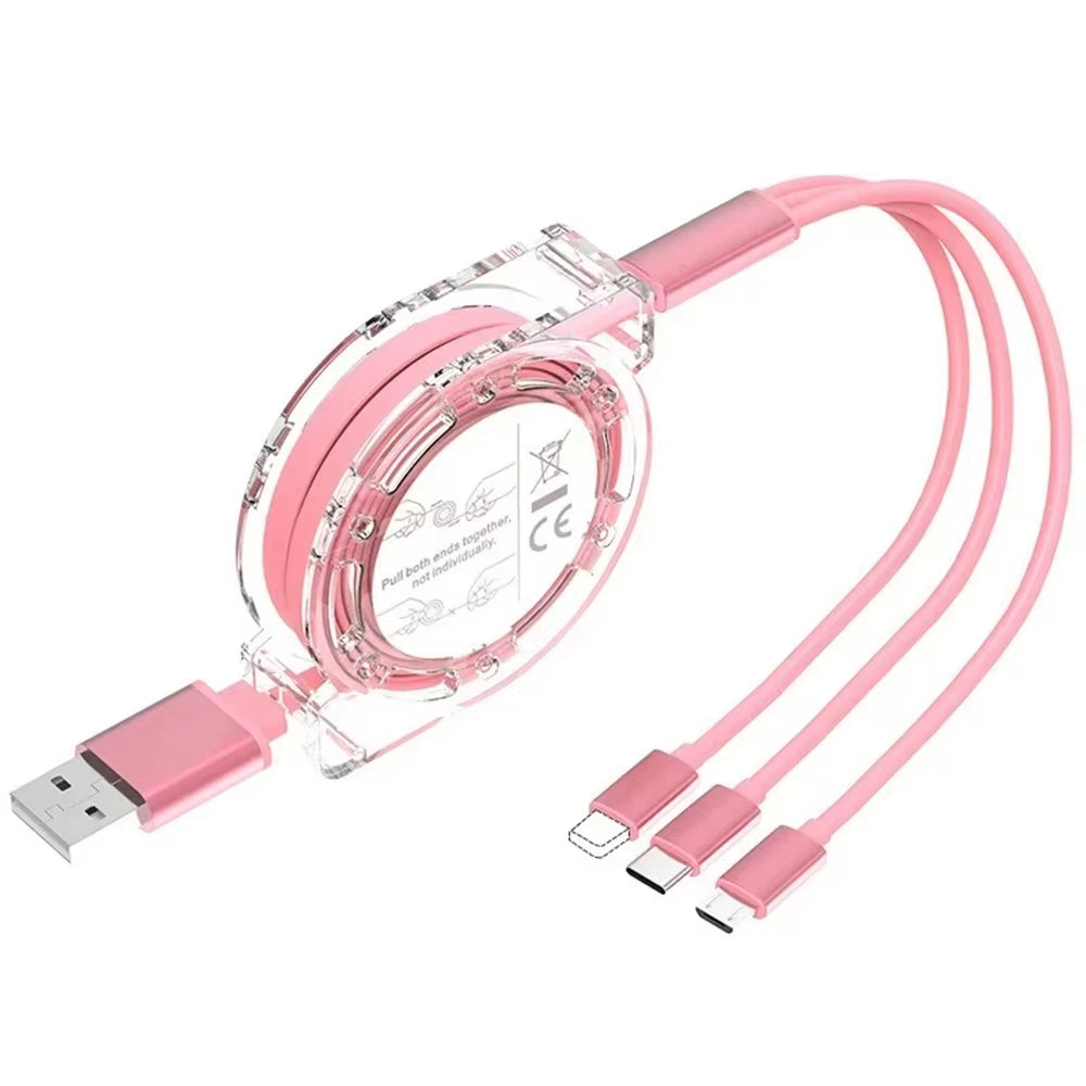 Versatile 3-In-1 Retractable USB Charging Cable for iPhone, Type-C & Micro USB - Fast Charging for Android, Xiaomi, Huawei, Samsung