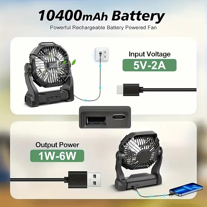 Versatile 3-in-1 Portable Camping Fan with LED Light & Power Bank - Perfect for Tents, BBQs, and Travel!