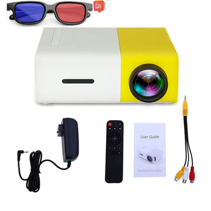 YG300 Mini Home Theater Projector - 1080P Decoding, Built-In Audio, Perfect for Smartphones and Laptops, Includes 3D Glasses Gift!