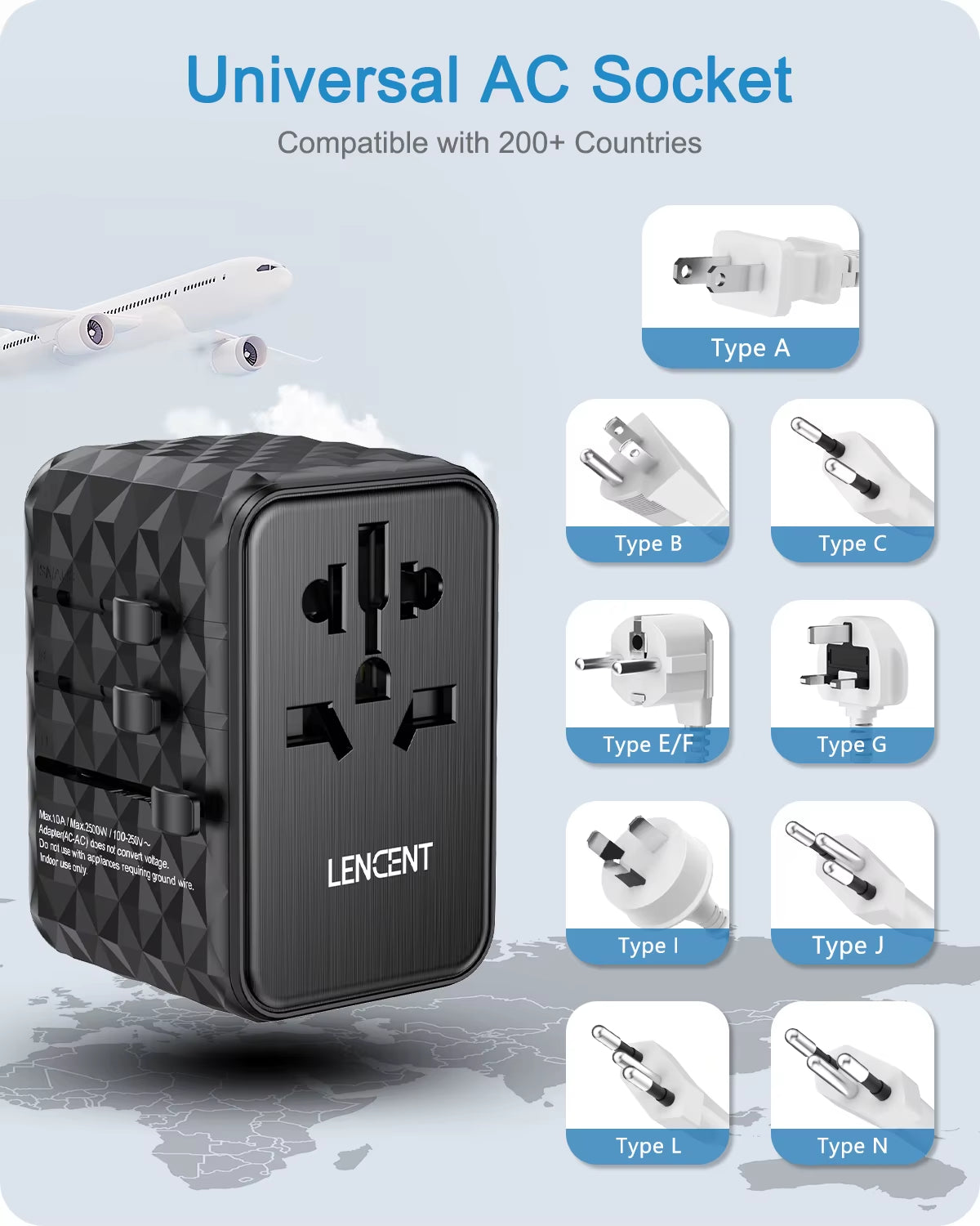 Ultimate 65W GaN Universal Travel Adapter - Fast Charging for EU, UK, USA & AUS with 2 USB-C Ports - Perfect for Travelers!