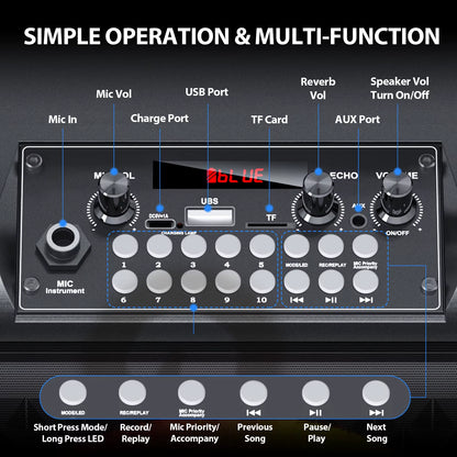 Ultimate Wireless Bluetooth Karaoke Speaker with LED Light - Portable Home Karaoke System with Microphone