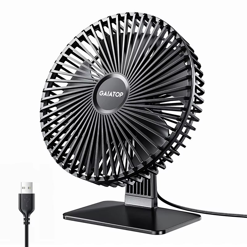 GAIATOP Portable USB Desk Fan - 90° Adjustable, Ultra Quiet with 4 Speed Settings for Home & Office Comfort