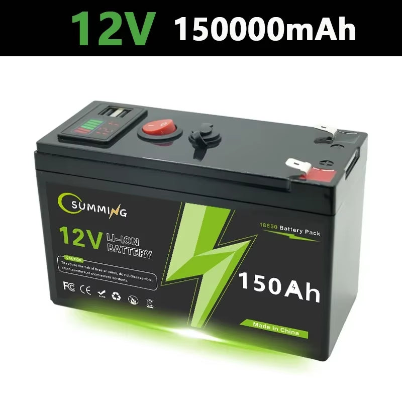 Lifepo4 12V 150Ah Rechargeable Lithium Battery,Built-In Bms,Perfect for Ride on Toys,Solar Panels,Fish Finders,Power Wheels