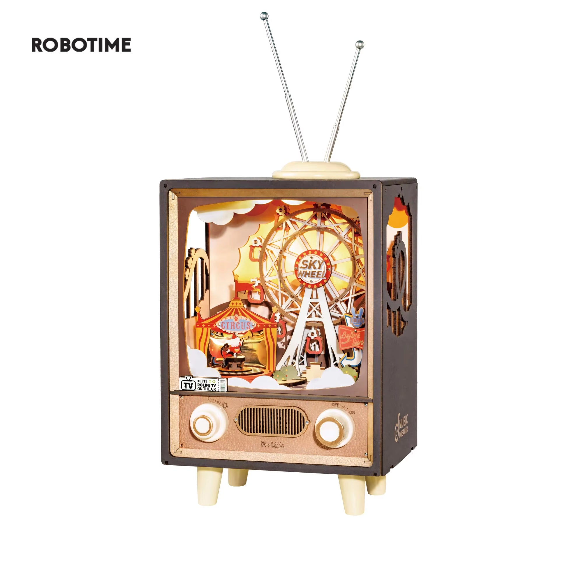 Rolife Sunset Carnival Ferris Wheel Music Box with Lights - Luxurious 3D Wooden Puzzle Home Decor for Kids
