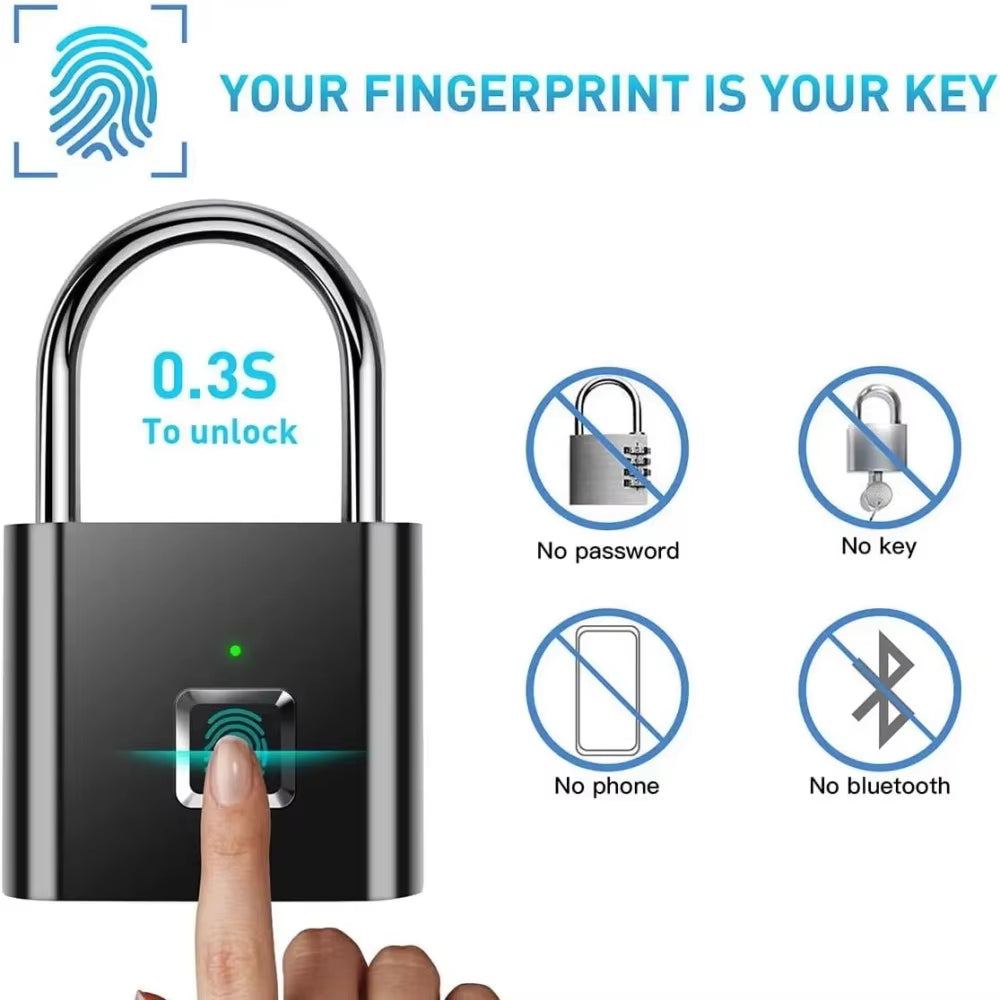 Smart Fingerprint Padlock - Keyless USB Charging, Waterproof, Anti-Theft, Fast Unlocking