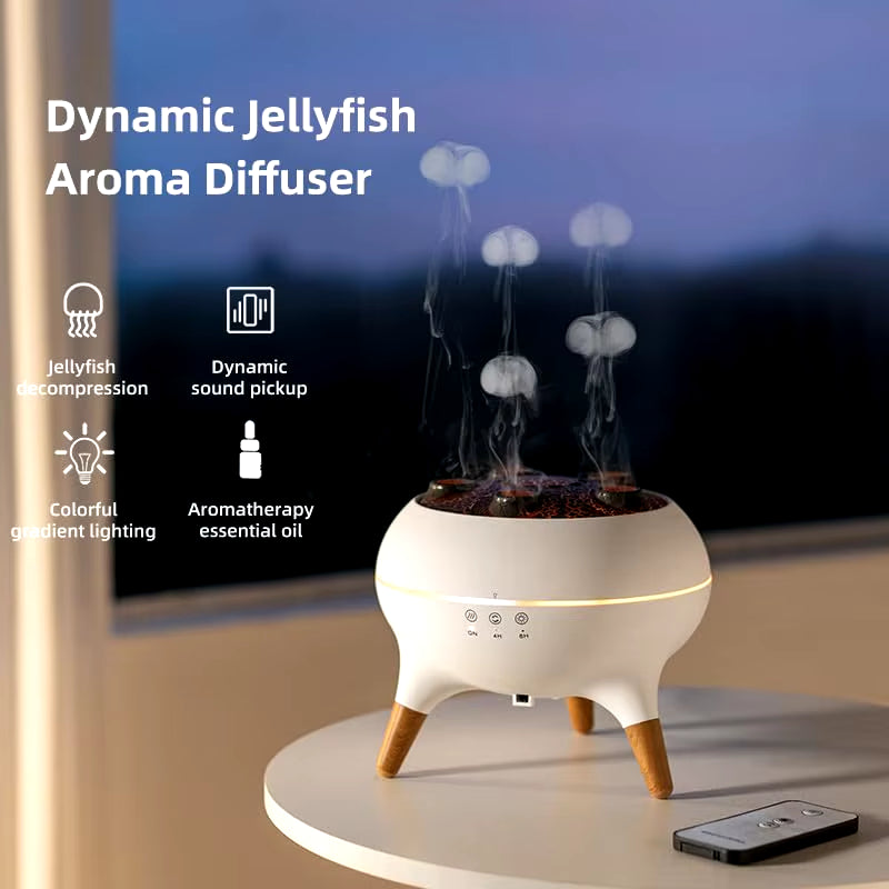 Dynamic Jellyfish Air Humidifier & Essential Oil Diffuser - 250ml with Remote Control & 7 Colorful Night Lights for a Relaxing Bedroom Atmosphere