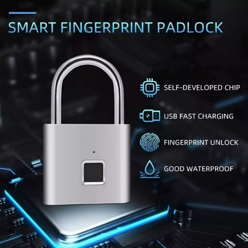 Smart Fingerprint Padlock - Keyless USB Charging, Waterproof, Anti-Theft, Fast Unlocking