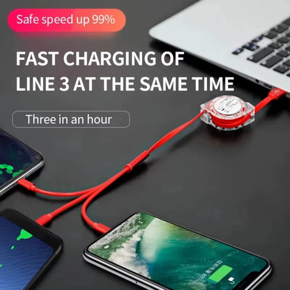 Versatile 3-In-1 Retractable USB Charging Cable for iPhone, Type-C & Micro USB - Fast Charging for Android, Xiaomi, Huawei, Samsung