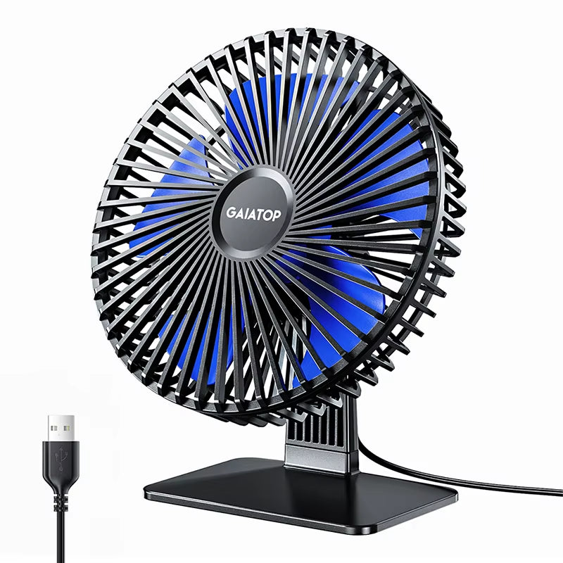 GAIATOP Portable USB Desk Fan - 90° Adjustable, Ultra Quiet with 4 Speed Settings for Home & Office Comfort