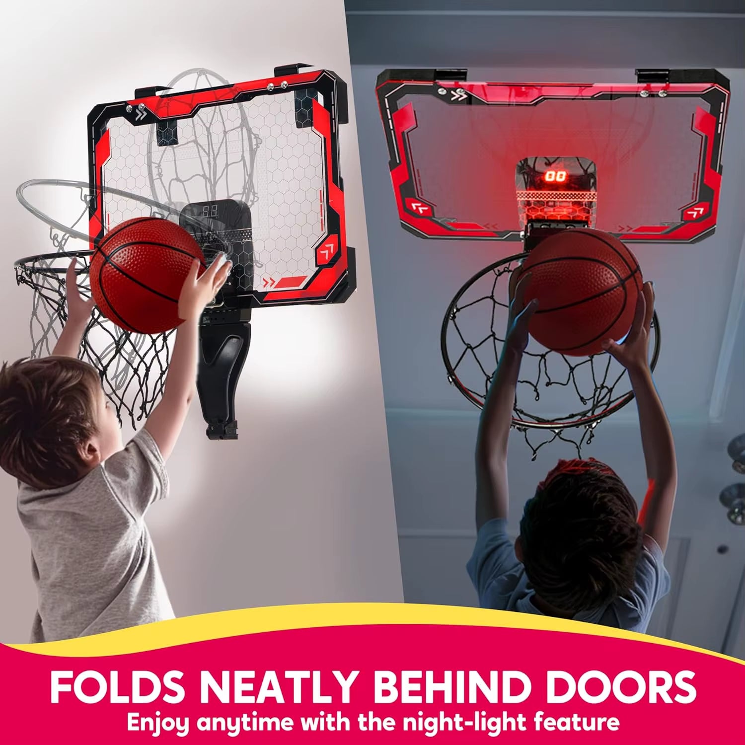 Light-Up Mini Indoor Basketball Hoop - Over-the-Door Fun with Scoreboard & 4 Balls - Perfect Birthday Gift for Kids!