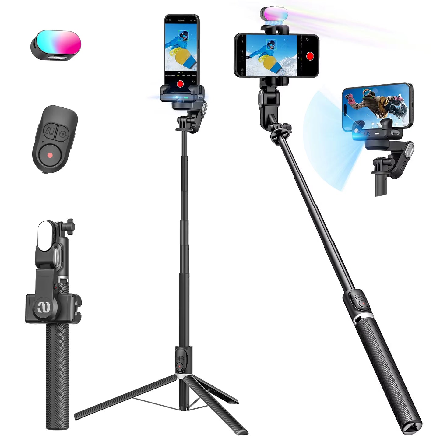 Smart M2Pro Black Smartphone Gimbal Stabilizer with Face Tracking for iPhone and Android