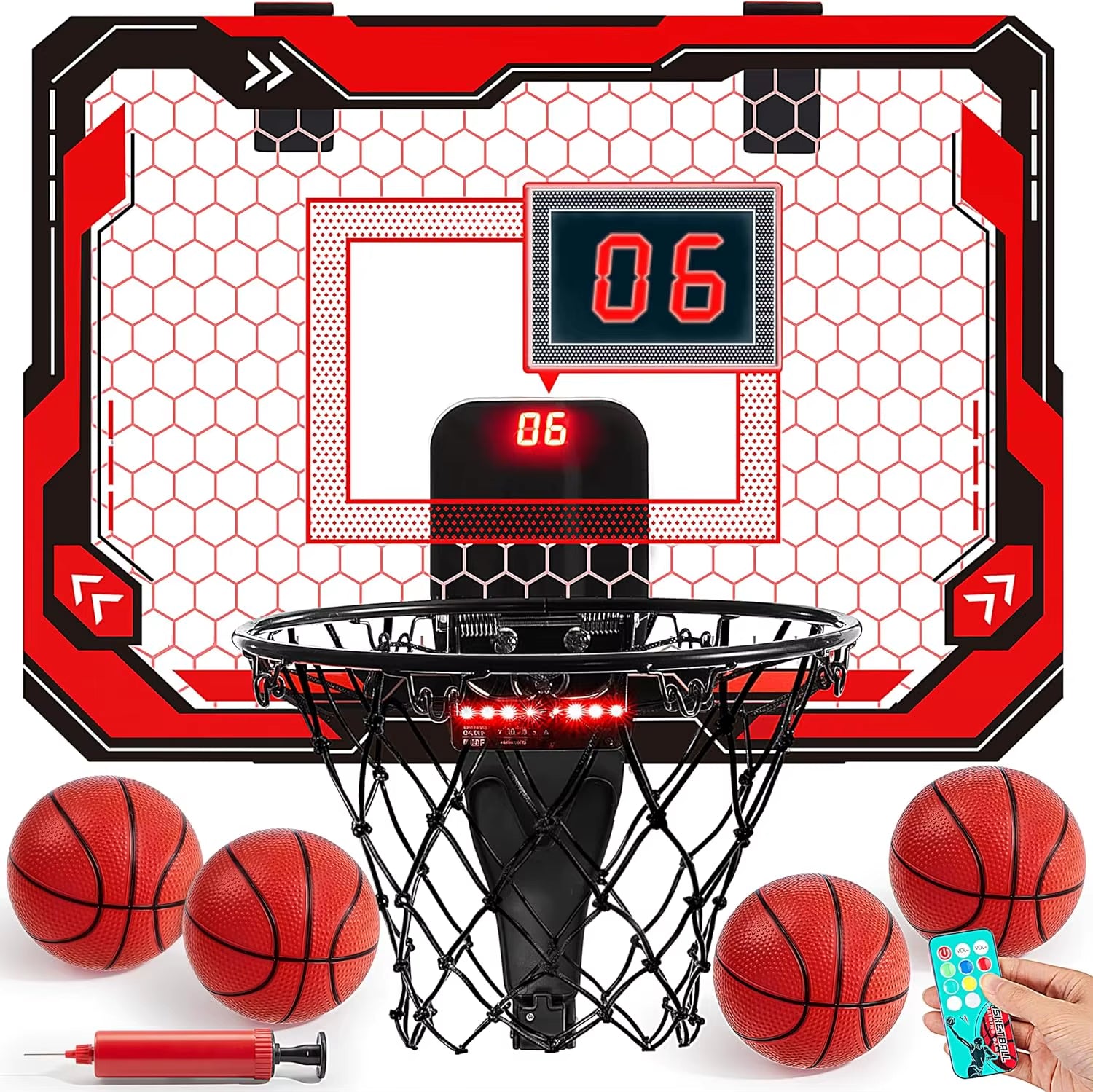 Light-Up Mini Indoor Basketball Hoop - Over-the-Door Fun with Scoreboard & 4 Balls - Perfect Birthday Gift for Kids!