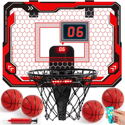 Light-Up Mini Indoor Basketball Hoop - Over-the-Door Fun with Scoreboard & 4 Balls - Perfect Birthday Gift for Kids!