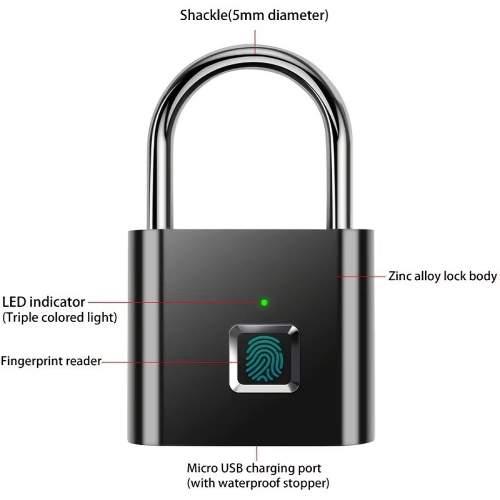 Smart Fingerprint Padlock - Keyless USB Charging, Waterproof, Anti-Theft, Fast Unlocking