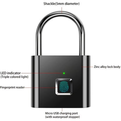 Smart Fingerprint Padlock - Keyless USB Charging, Waterproof, Anti-Theft, Fast Unlocking
