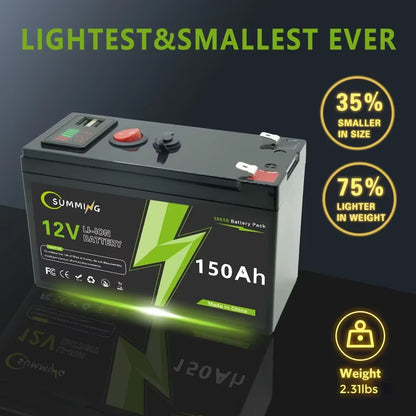 Lifepo4 12V 150Ah Rechargeable Lithium Battery,Built-In Bms,Perfect for Ride on Toys,Solar Panels,Fish Finders,Power Wheels