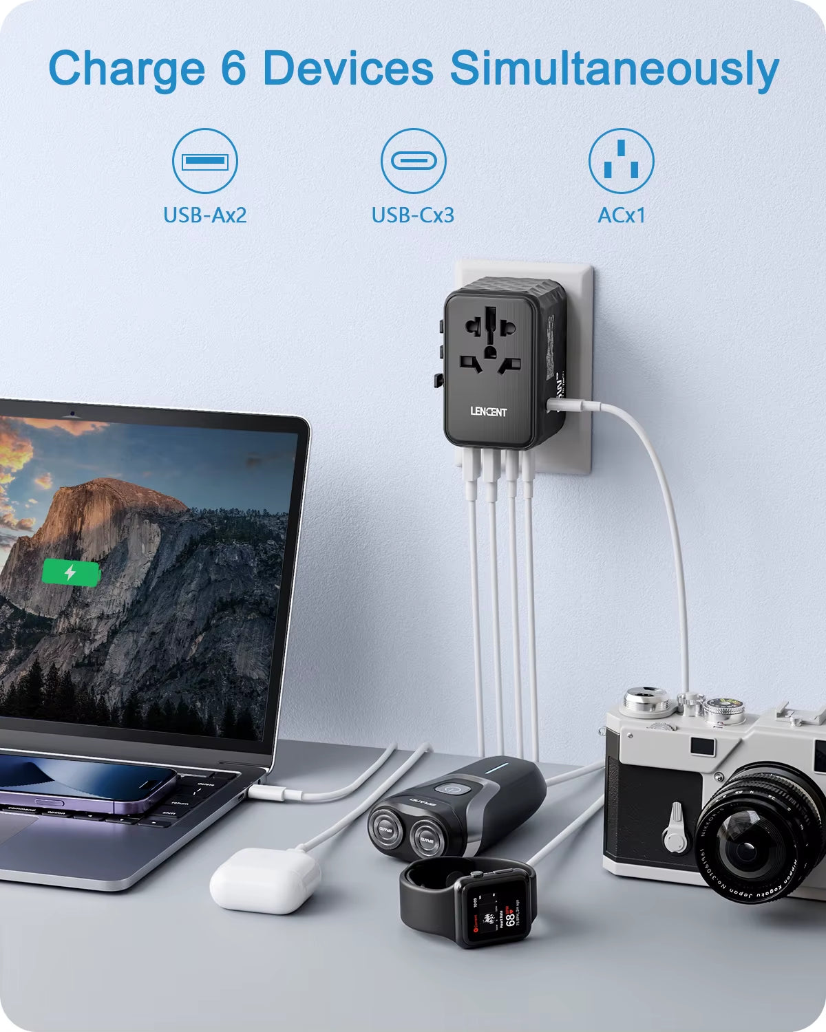 Ultimate 65W GaN Universal Travel Adapter - Fast Charging for EU, UK, USA & AUS with 2 USB-C Ports - Perfect for Travelers!