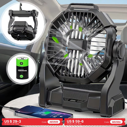 Versatile 3-in-1 Portable Camping Fan with LED Light & Power Bank - Perfect for Tents, BBQs, and Travel!