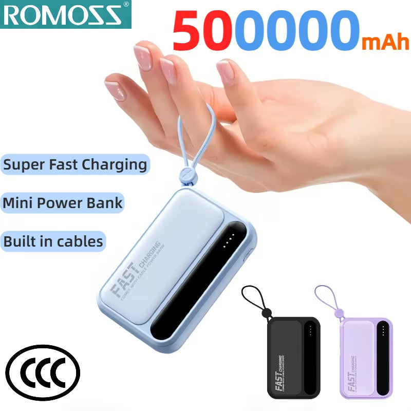 4 In1 Power Bank 500000Mah Large Capacity Built in Cables Intelligent Digital Display Light Portable Battery for Iphone