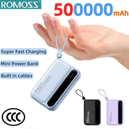 4 In1 Power Bank 500000Mah Large Capacity Built in Cables Intelligent Digital Display Light Portable Battery for Iphone