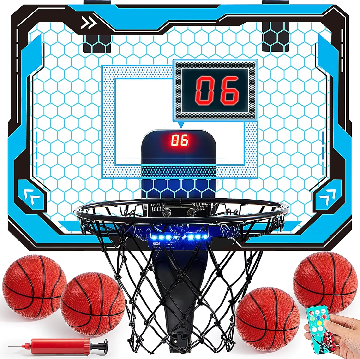 Light-Up Mini Indoor Basketball Hoop - Over-the-Door Fun with Scoreboard & 4 Balls - Perfect Birthday Gift for Kids!