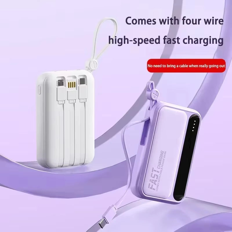 4 In1 Power Bank 500000Mah Large Capacity Built in Cables Intelligent Digital Display Light Portable Battery for Iphone