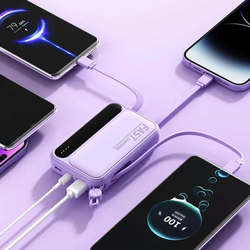 4 In1 Power Bank 500000Mah Large Capacity Built in Cables Intelligent Digital Display Light Portable Battery for Iphone