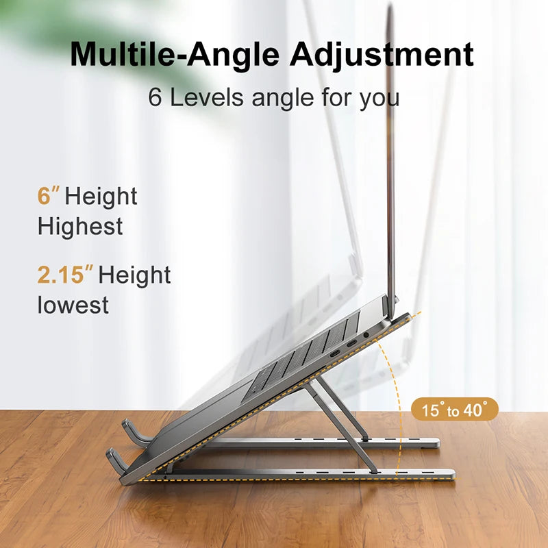 Adjustable Aluminum Alloy Laptop Stand - Foldable & Portable Cooling Holder with Non-Slip Design