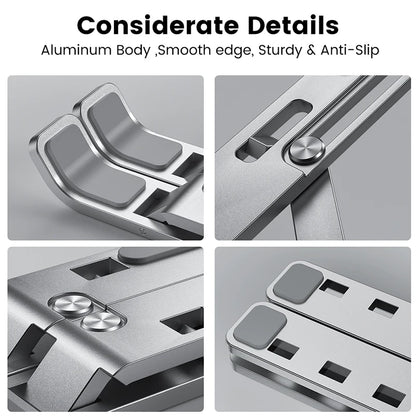 Adjustable Aluminum Alloy Laptop Stand - Foldable & Portable Cooling Holder with Non-Slip Design