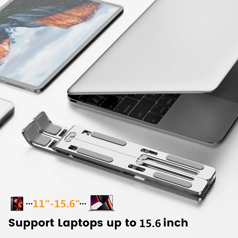 Adjustable Aluminum Alloy Laptop Stand - Foldable & Portable Cooling Holder with Non-Slip Design