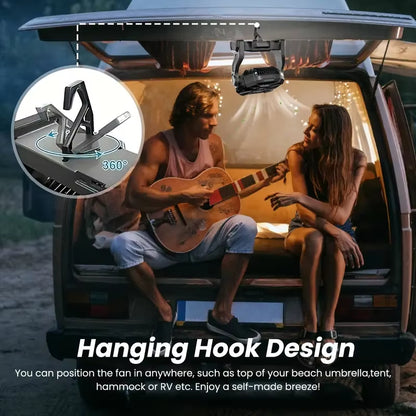 Versatile 3-in-1 Portable Camping Fan with LED Light & Power Bank - Perfect for Tents, BBQs, and Travel!