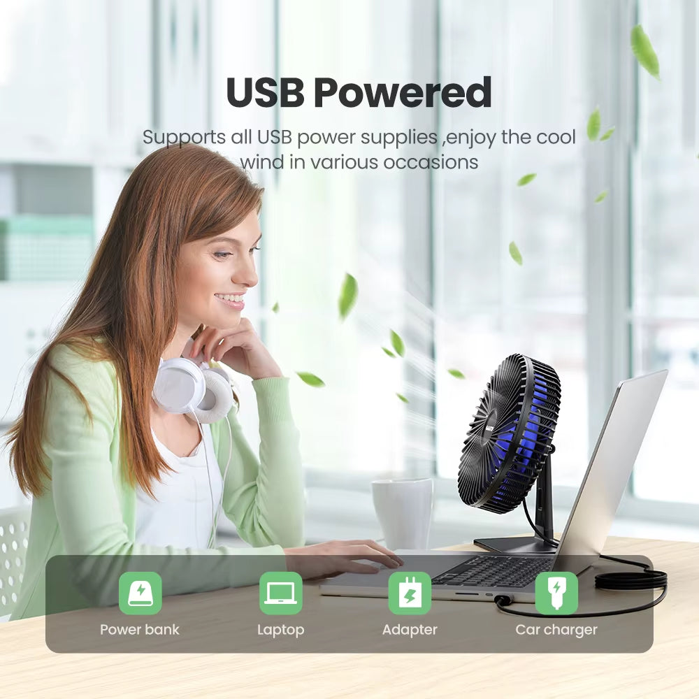 GAIATOP Portable USB Desk Fan - 90° Adjustable, Ultra Quiet with 4 Speed Settings for Home & Office Comfort