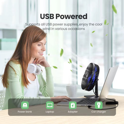 GAIATOP Portable USB Desk Fan - 90° Adjustable, Ultra Quiet with 4 Speed Settings for Home & Office Comfort