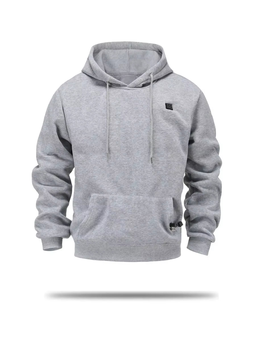 Cross-Border Men'S USB Heated Fleece-Lined Sweatshirt Warm Outdoor Casual Clothing Electric Heating Hooded Sweatshirt