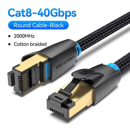 Ultra-Fast CAT8 Ethernet Cable - 40Gbps, 2000MHz, Cotton Braided LAN Cord for Laptops, PS5, and Routers - RJ45 Connector