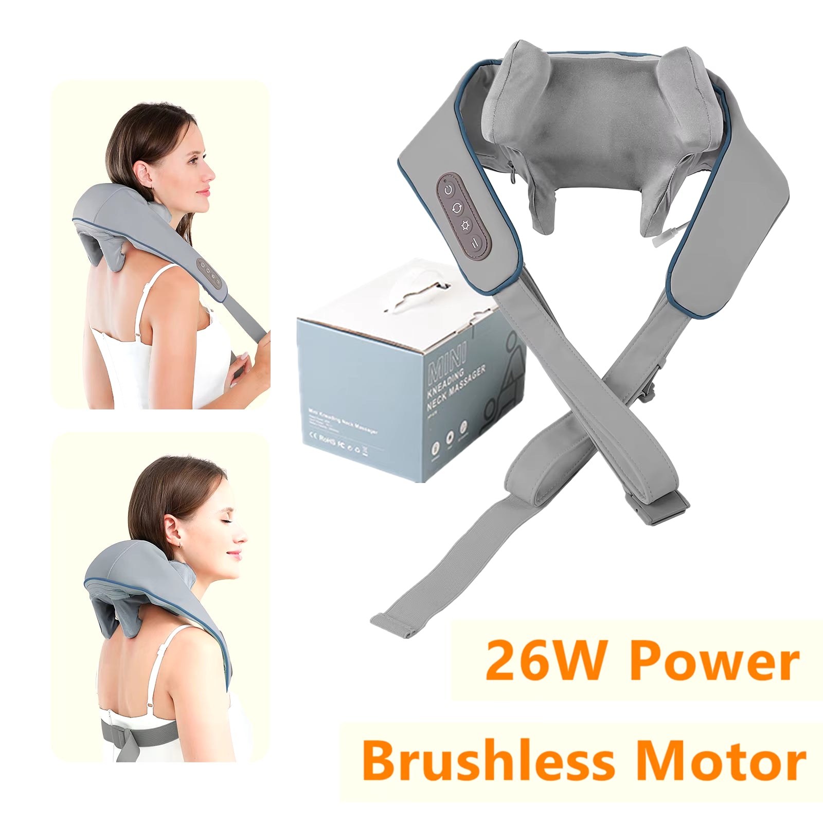Wireless 26W Brushless Motor Neck and Shoulder Massager - Ultimate Back and Neck Kneading Shawl for Relaxation