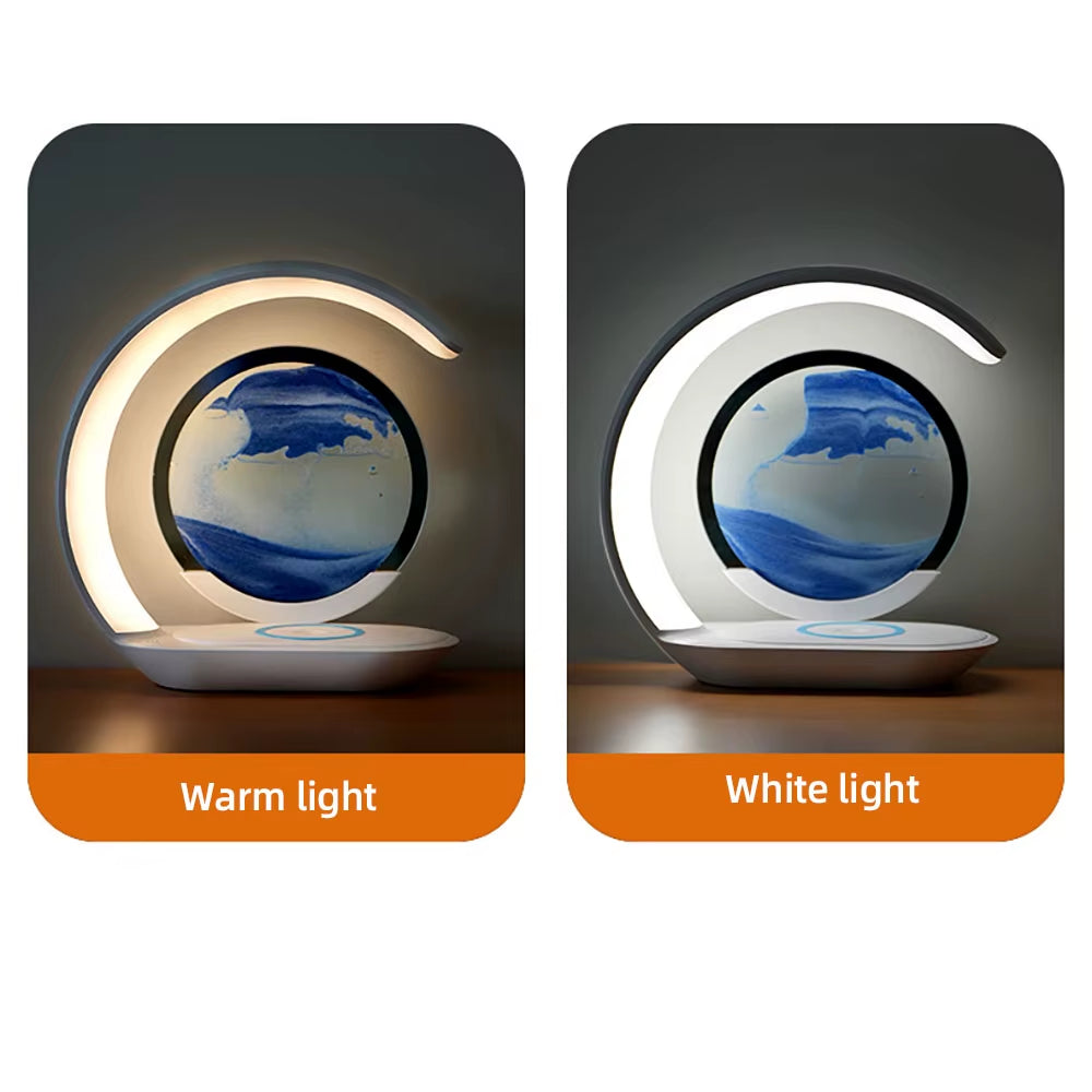 Stylish Quicksand Table Lamp with USB Wireless Charging - 3D Hourglass Sand Painting Night Light for Elegant Office Decor