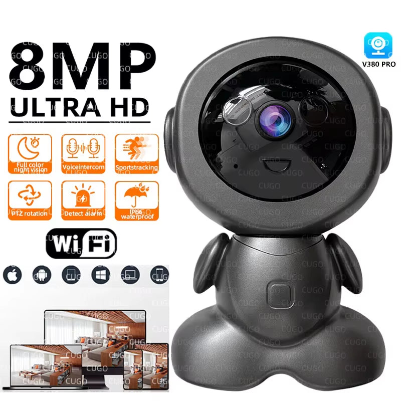 8MP Smart WiFi Surveillance Robot - Wireless Security Baby Monitor with AI Human Tracking, Two-Way Audio, and Color Night Vision