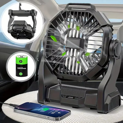 Versatile 3-in-1 Portable Camping Fan with LED Light & Power Bank - Perfect for Tents, BBQs, and Travel!